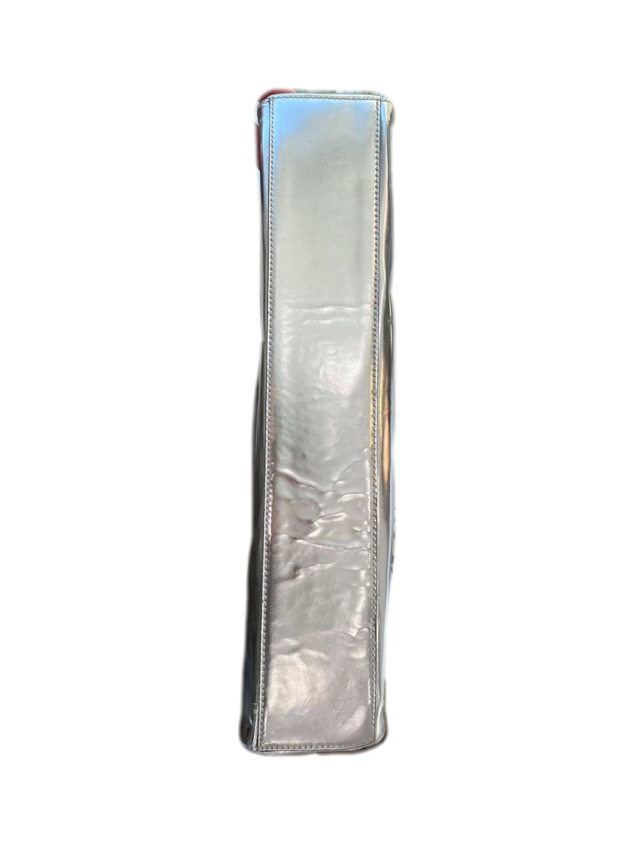 Prada Runway Metallic Silver Leather Shoulder Bag with Sculptural Metal Bar Handle – Futuristic Archive Piece