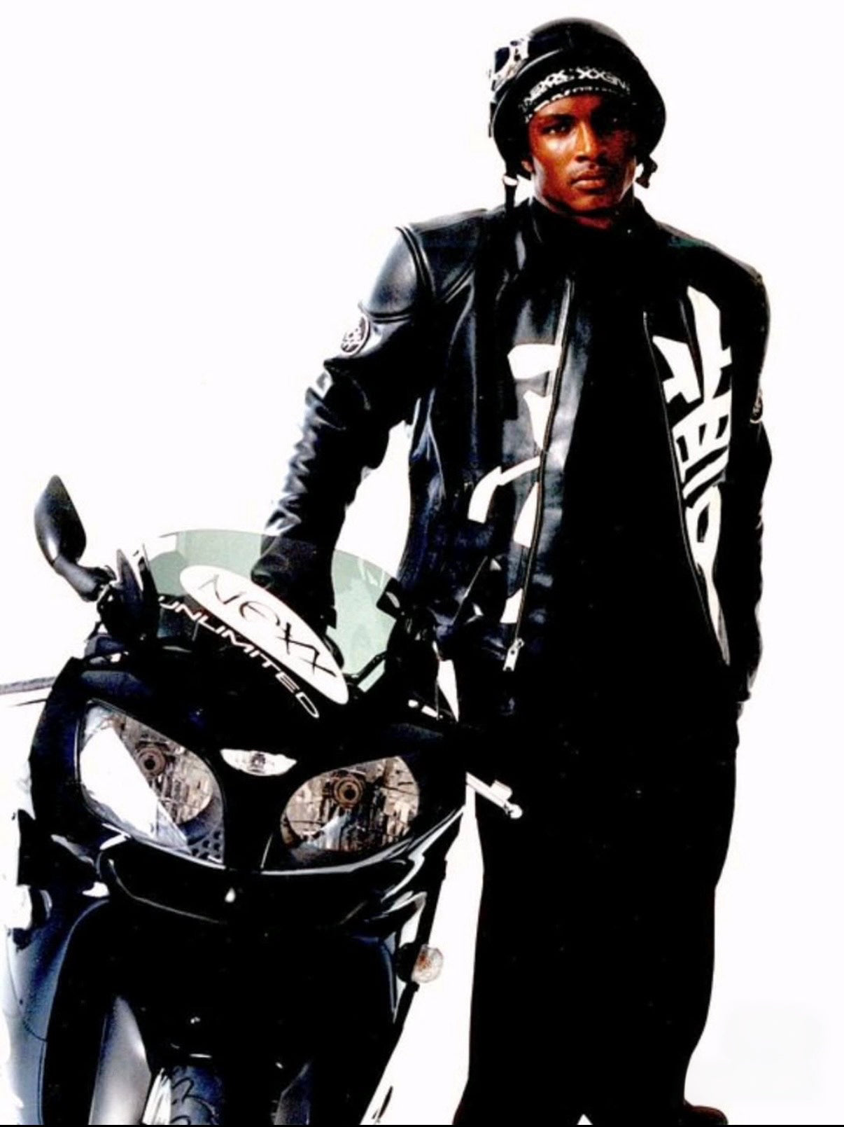 Nexx Unlimited Vintage Leather Biker Jacket Kanji Print 90s Hip Hop Archive Rare