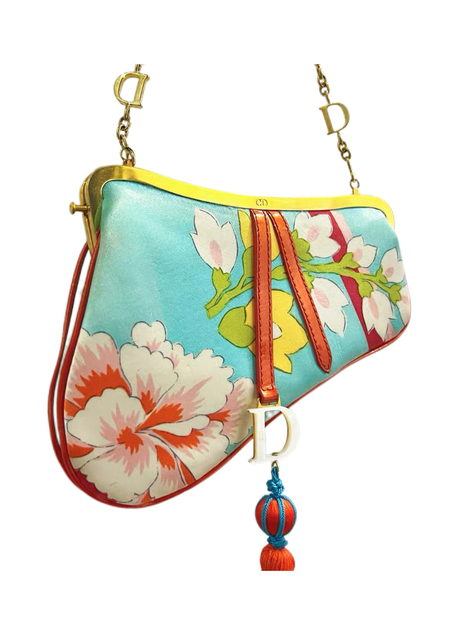 Christian Dior by John Galliano 2003 Runway Limited Edition Embroidered Floral Saddle Bag with Tassel Charm – Numbered Collector Piece