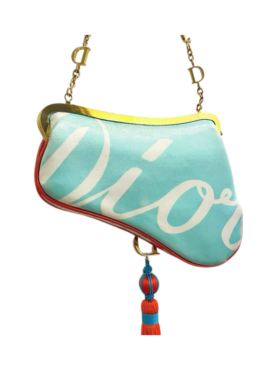 Christian Dior by John Galliano 2003 Runway Limited Edition Embroidered Floral Saddle Bag with Tassel Charm – Numbered Collector Piece