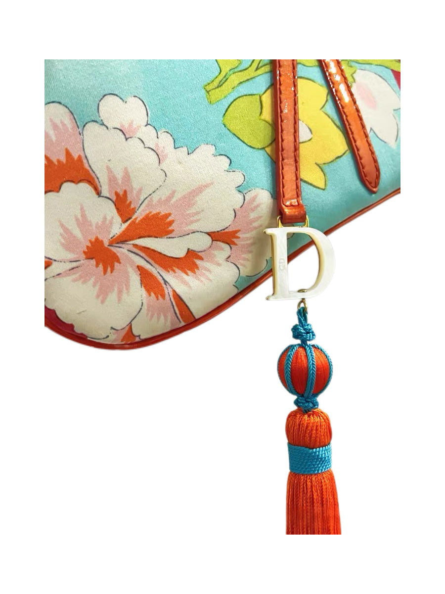 Christian Dior by John Galliano 2003 Runway Limited Edition Embroidered Floral Saddle Bag with Tassel Charm – Numbered Collector Piece