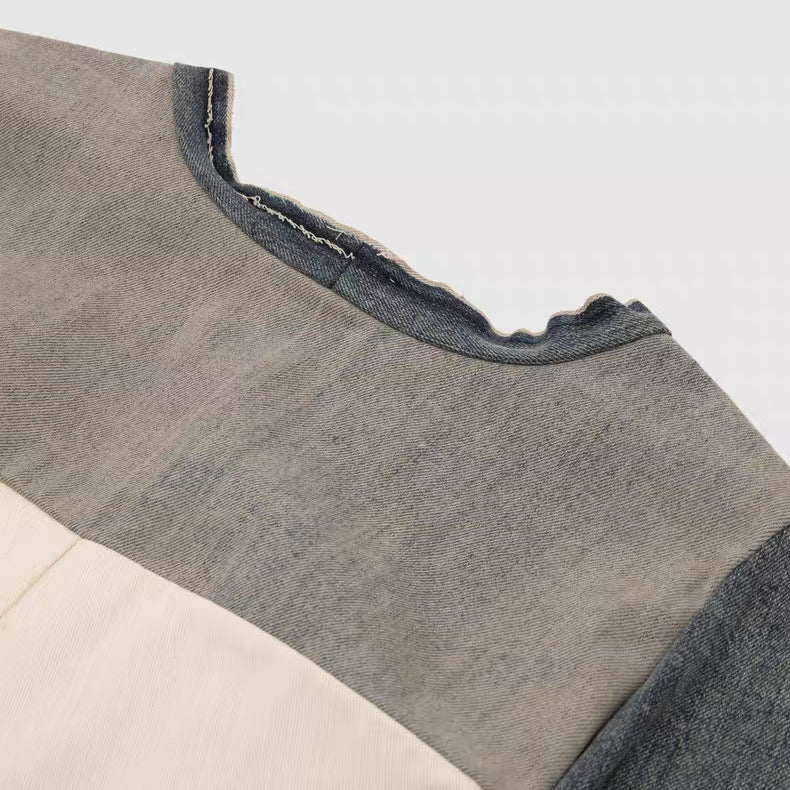 Rick Owens DRKSHDW Denim Panel V-Neck Sleeveless Top – SS Hustler Cotton Vest Raw Edge Layering Piece