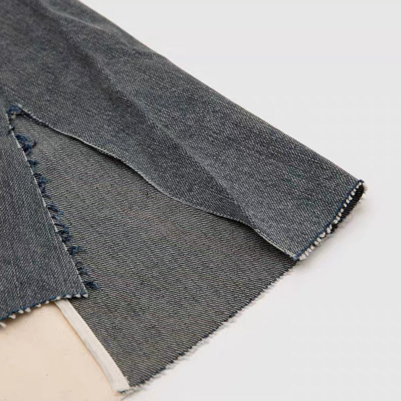 Rick Owens DRKSHDW Denim Panel V-Neck Sleeveless Top – SS Hustler Cotton Vest Raw Edge Layering Piece
