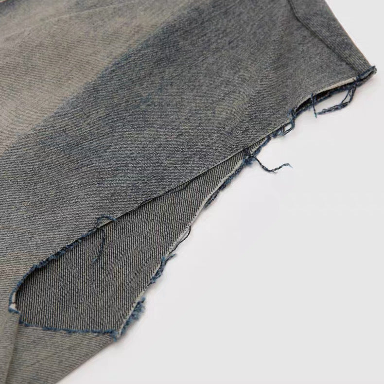 Rick Owens DRKSHDW Denim Panel V-Neck Sleeveless Top – SS Hustler Cotton Vest Raw Edge Layering Piece
