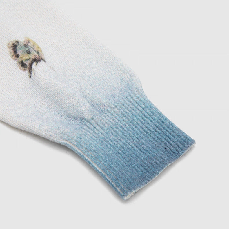 AMIRI Hummingbird Embroidered Gradient Knit Sweater – Cashmere Blend Crewneck Logo Knit SS Lightweight Luxury
