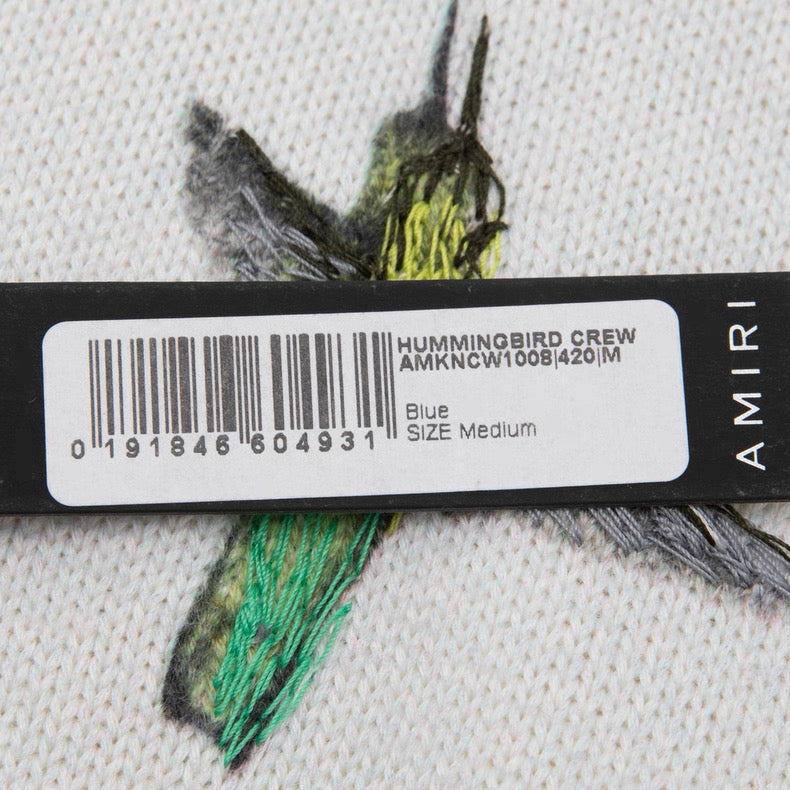 AMIRI Hummingbird Embroidered Gradient Knit Sweater – Cashmere Blend Crewneck Logo Knit SS Lightweight Luxury