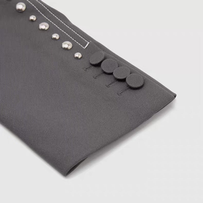 Gucci Studded Tailored Blazer Grey – Metal Stud Embellished Runway Jacket Structured Formal Statement Piece