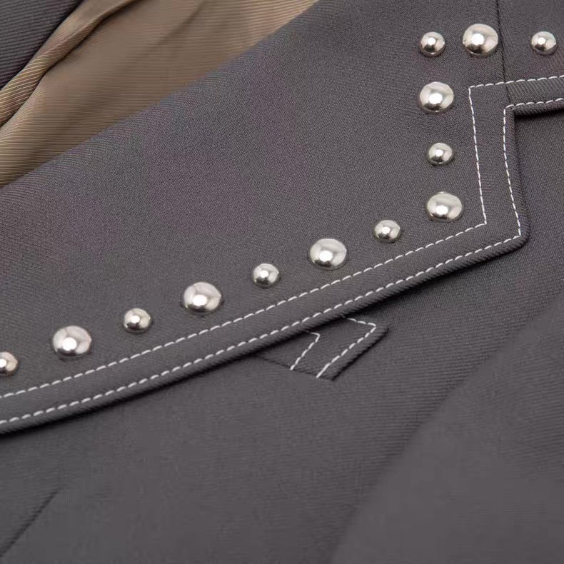 Gucci Studded Tailored Blazer Grey – Metal Stud Embellished Runway Jacket Structured Formal Statement Piece