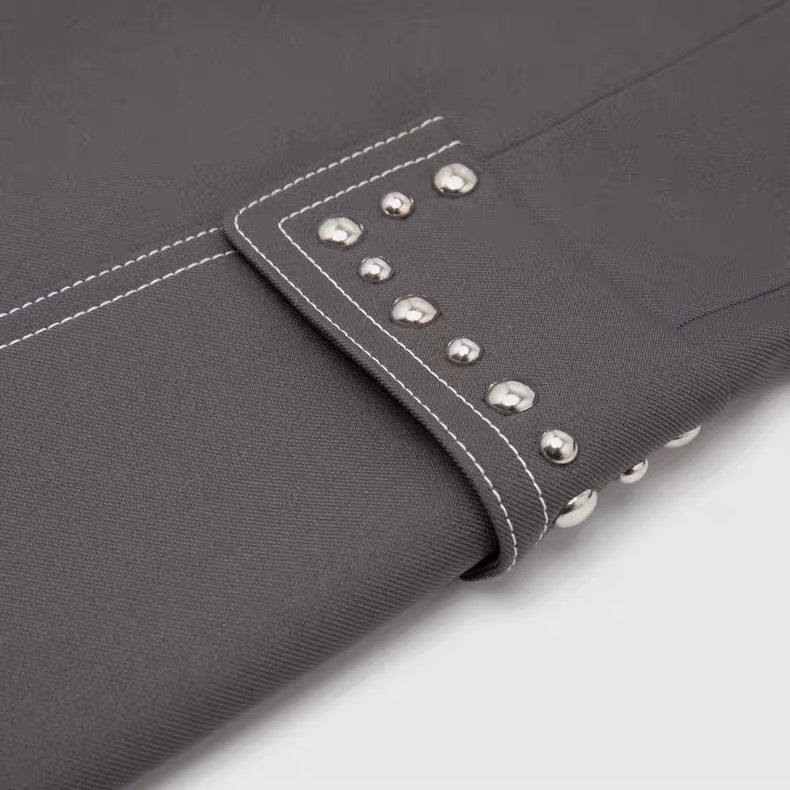 Gucci Studded Tailored Blazer Grey – Metal Stud Embellished Runway Jacket Structured Formal Statement Piece
