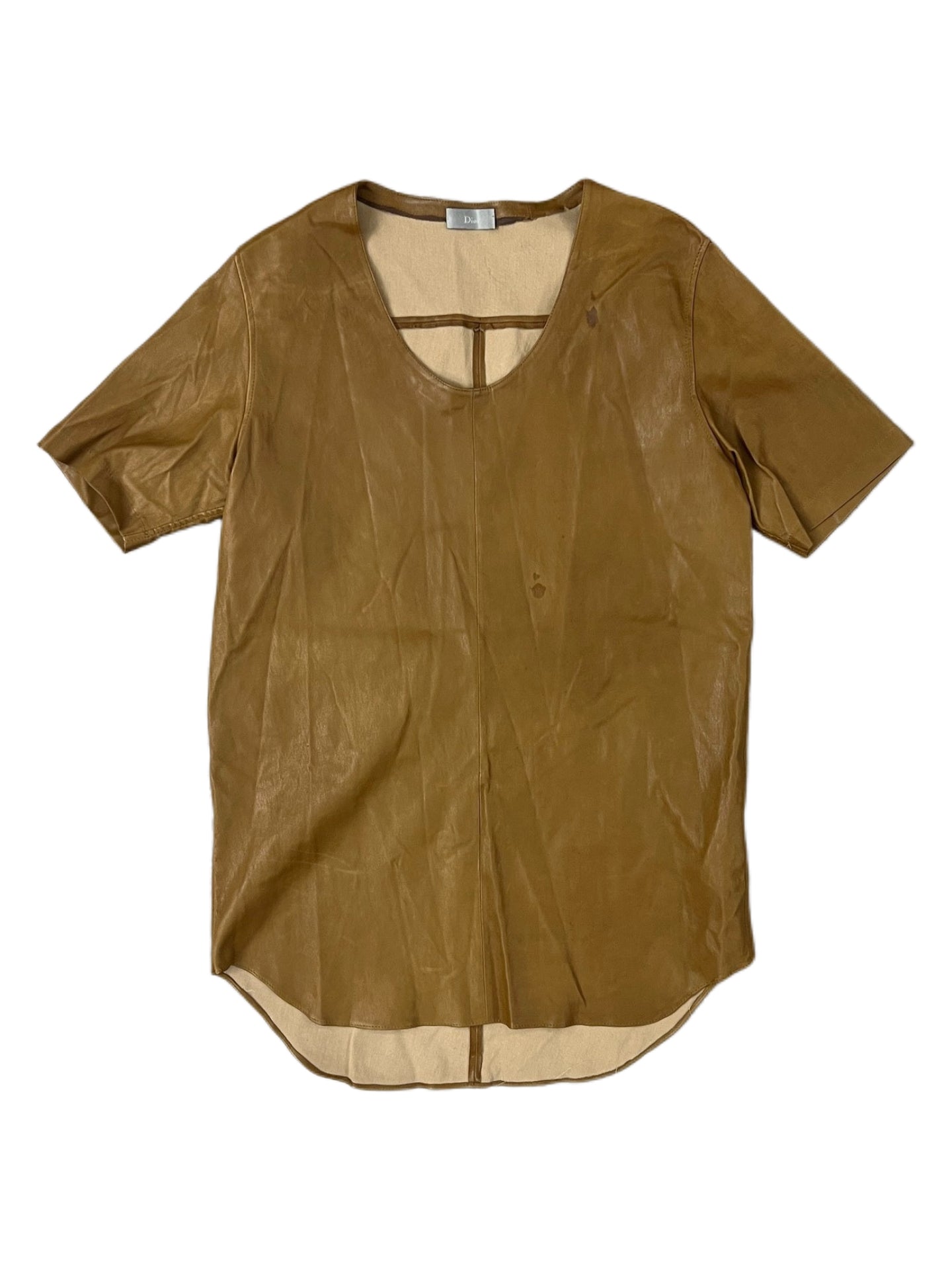 Dior Homme Lambskin Leather Short Sleeve Top Brown Minimalist Leather T-Shirt Archive Made in France