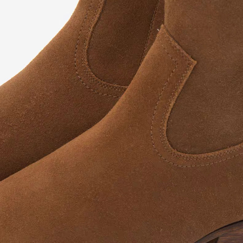 Saint Laurent Suede Zip Ankle Boots – Pointed Toe Cuban Heel Leather Boots FW Western Style