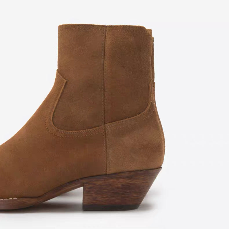 Saint Laurent Suede Zip Ankle Boots – Pointed Toe Cuban Heel Leather Boots FW Western Style