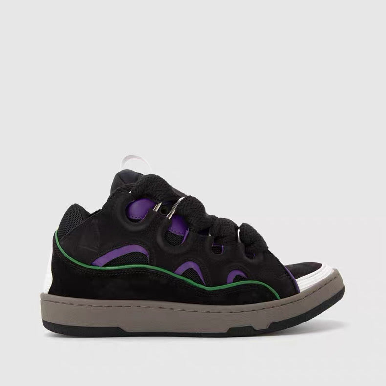 Lanvin Curb Sneaker Multicolor Leather Low-Top – Chunky Lace Skate Style Sneakers SS