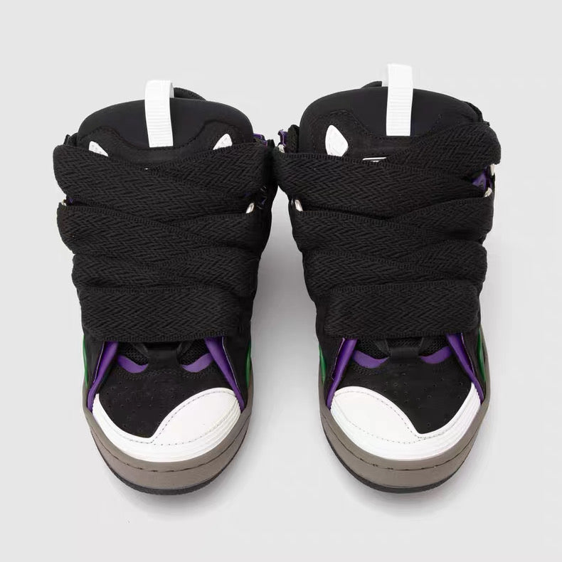 Lanvin Curb Sneaker Multicolor Leather Low-Top – Chunky Lace Skate Style Sneakers SS