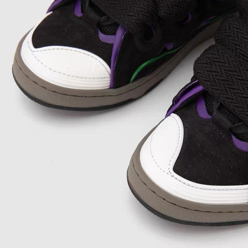 Lanvin Curb Sneaker Multicolor Leather Low-Top – Chunky Lace Skate Style Sneakers SS