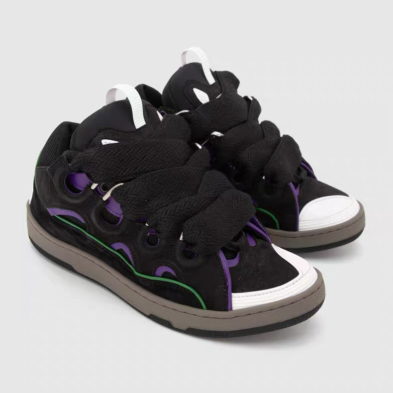 Lanvin Curb Sneaker Multicolor Leather Low-Top – Chunky Lace Skate Style Sneakers SS