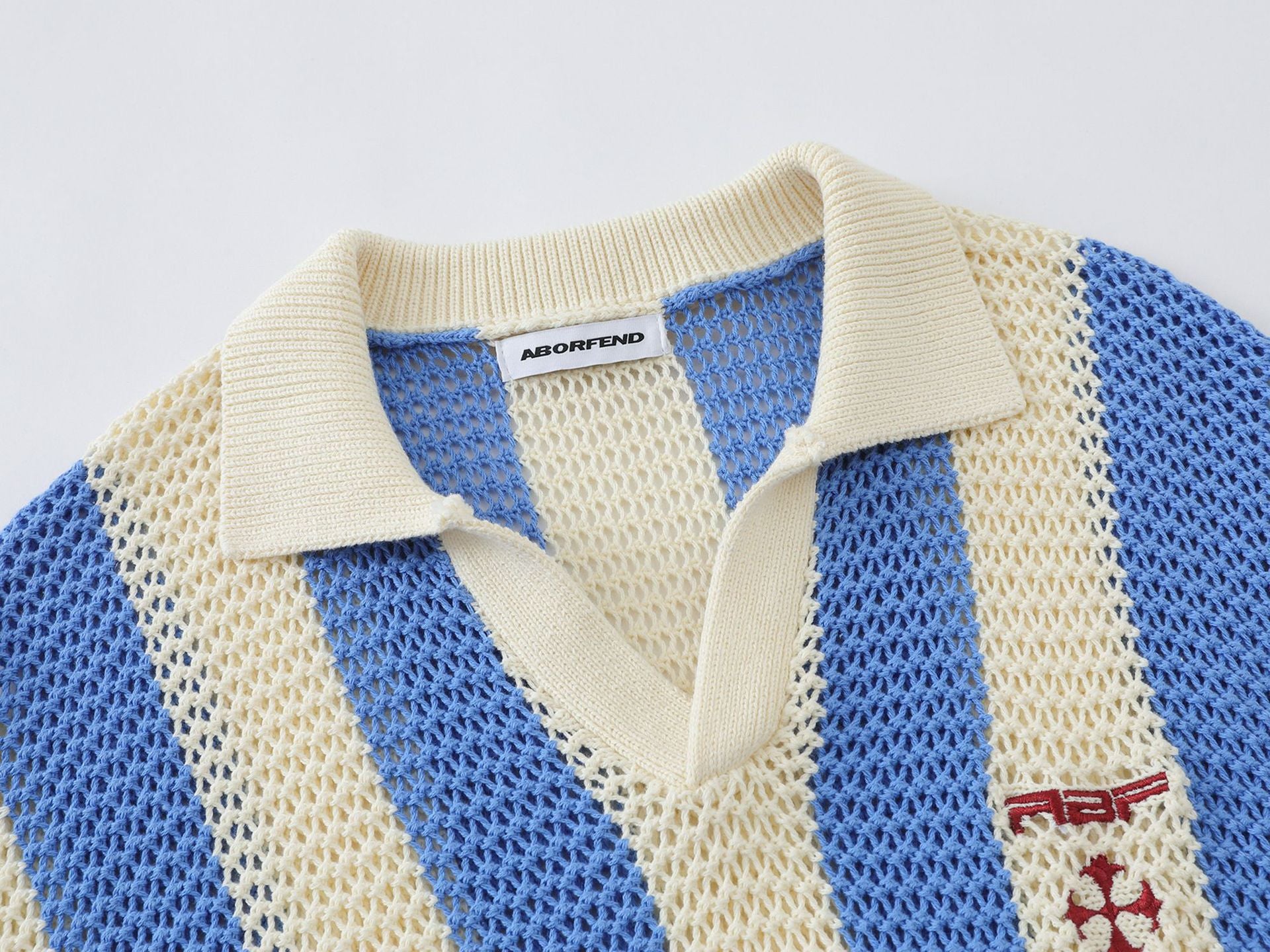 Striped Open-Knit Polo Sweater – Blue / Black