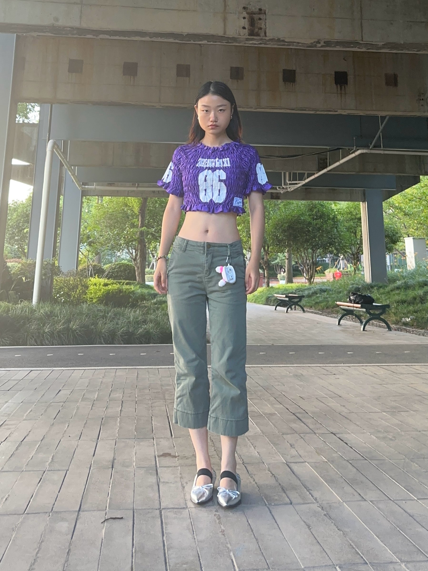 ZENGXIXI Ruched Jersey Number Crop Top – Blue / Black / Purple