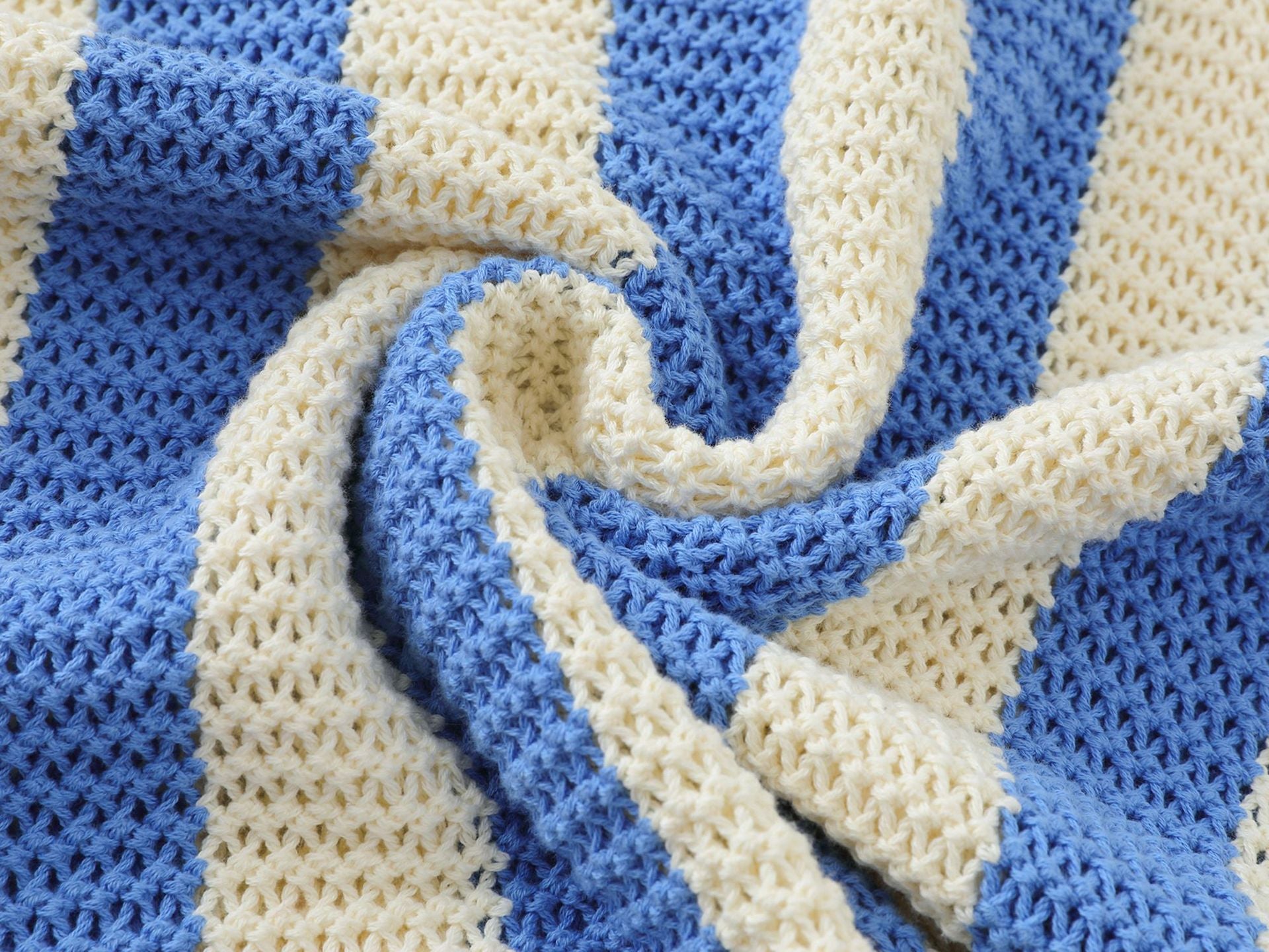 Striped Open-Knit Polo Sweater – Blue / Black