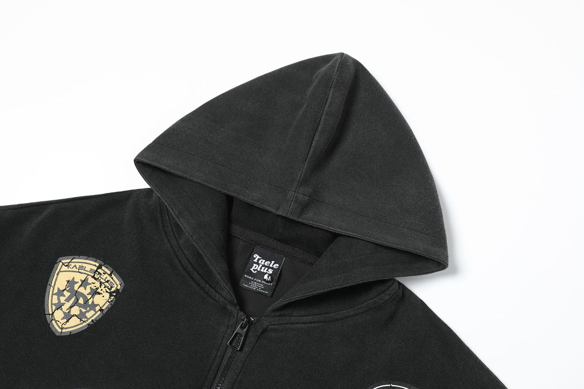 Taeleplus Racing Graphic Washed Zip-Up Hoodie – Black