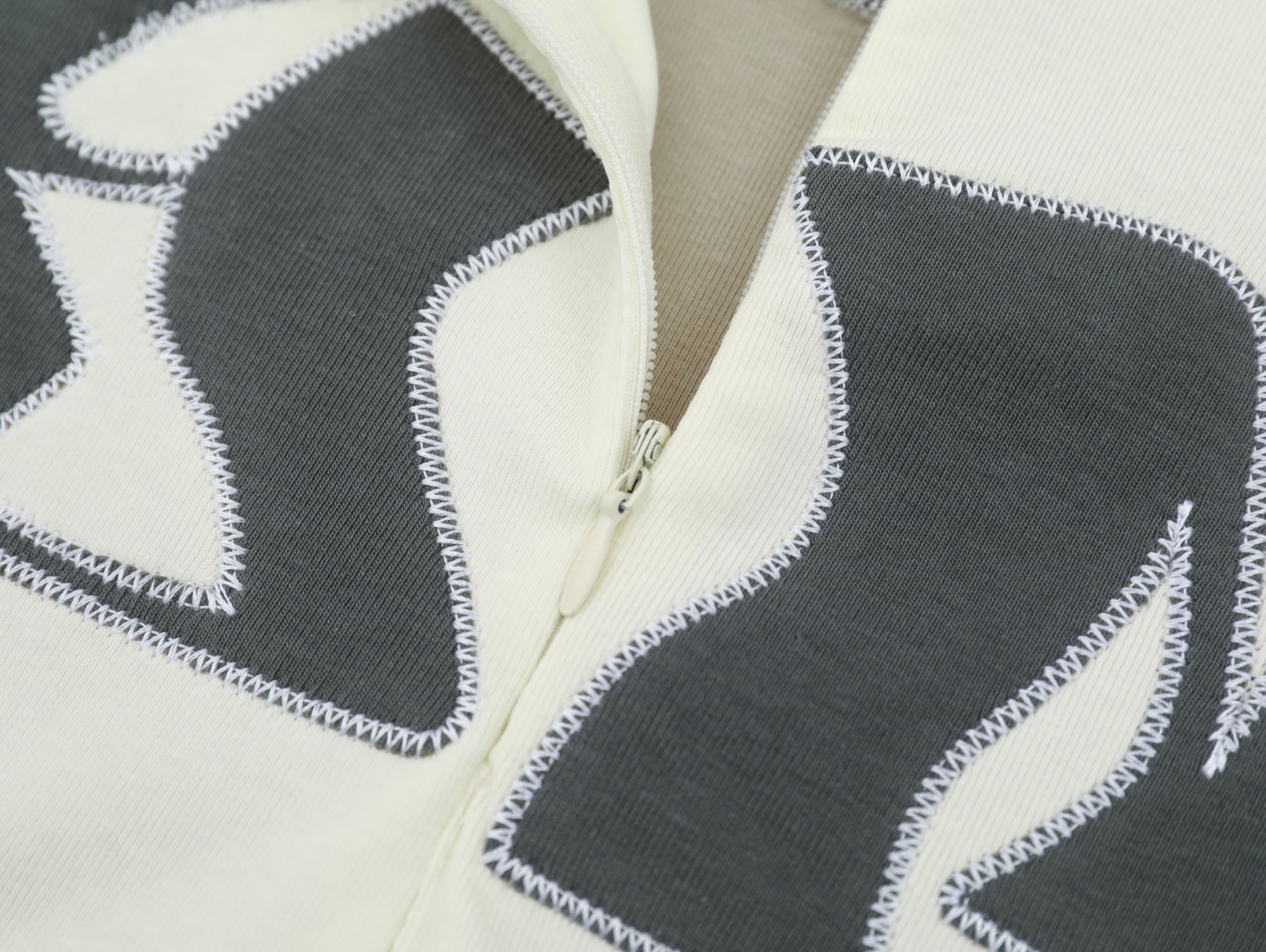 ACEx-888 Contrast Panel Long Sleeve Top – Taupe / Charcoal / Ivory