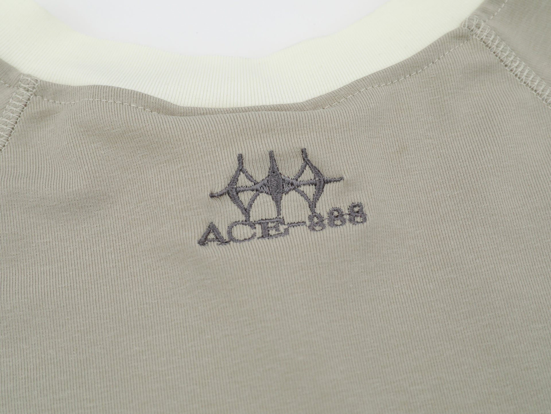 ACEx-888 Contrast Panel Long Sleeve Top – Taupe / Charcoal / Ivory