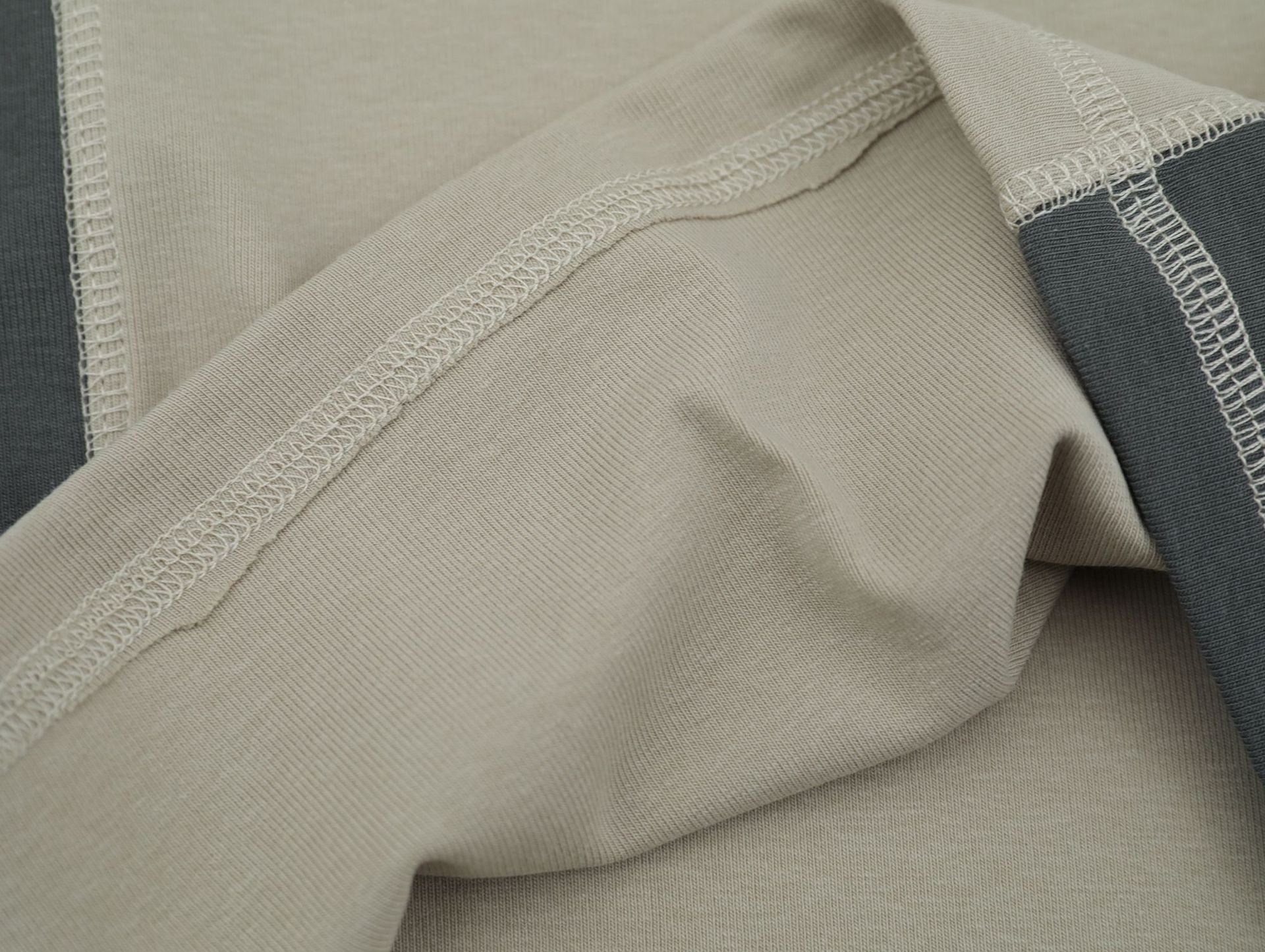 ACEx-888 Contrast Panel Long Sleeve Top – Taupe / Charcoal / Ivory