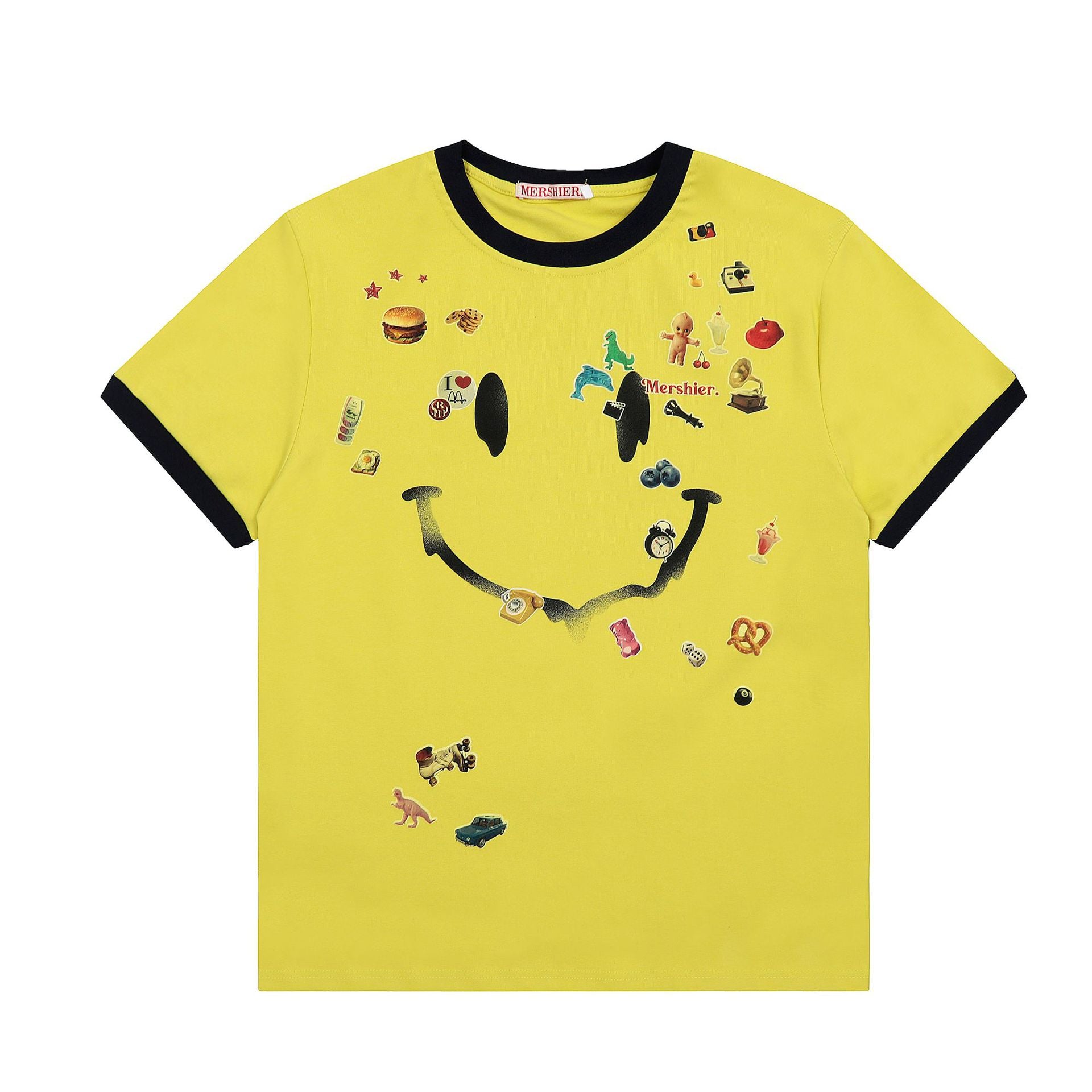 Mershier Smiley Collage Graphic T-Shirt – White / Yellow