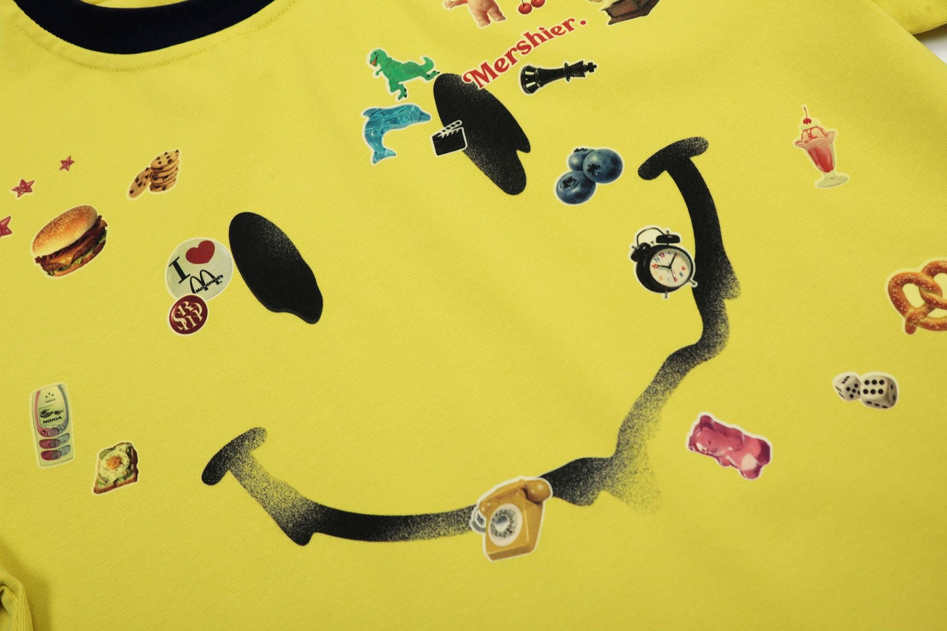 Mershier Smiley Collage Graphic T-Shirt – White / Yellow