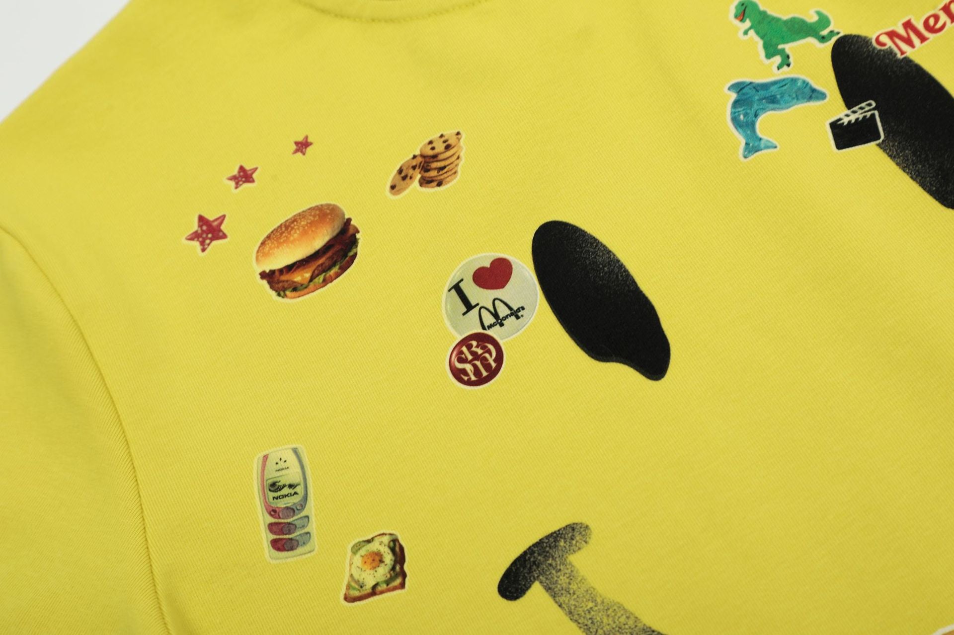 Mershier Smiley Collage Graphic T-Shirt – White / Yellow