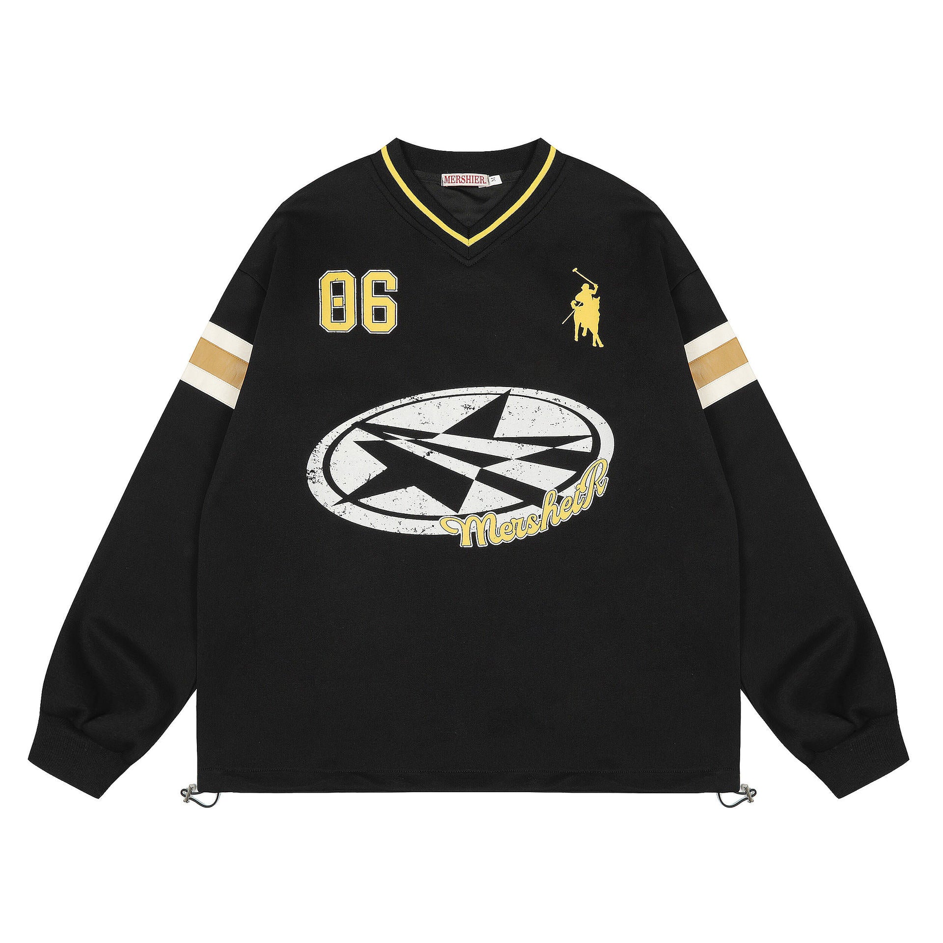 Mershier Varsity Star Graphic Long Sleeve Jersey – Black / Yellow Accents