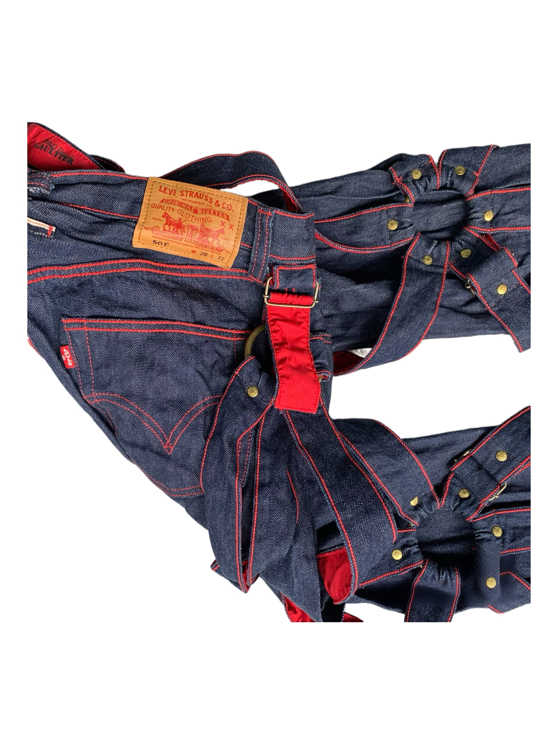Jean Paul Gaultier × Levi’s Bondage Strap Denim Jeans Punk Harness Detail Archive Rare Piece
