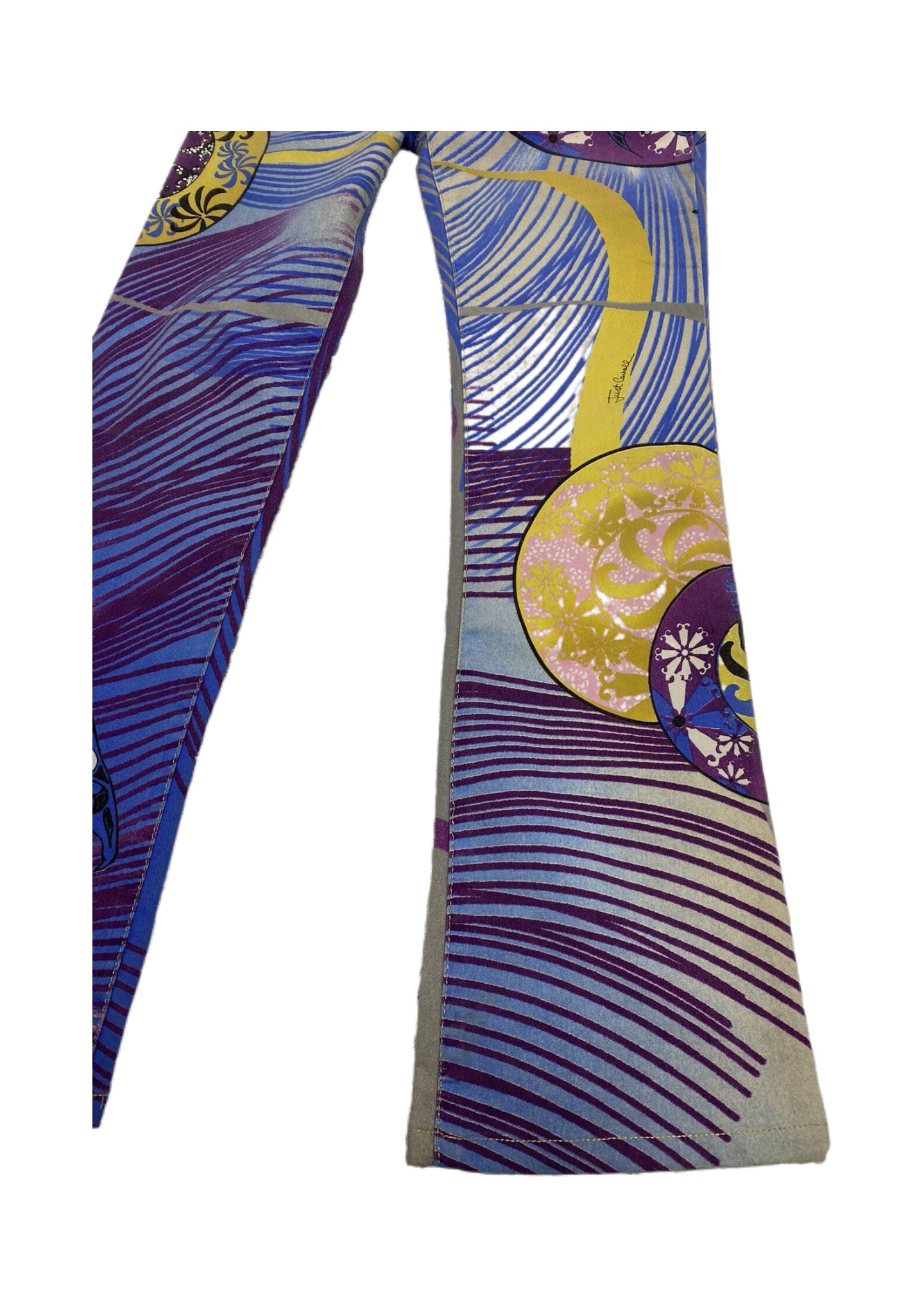 Just Cavalli Abstract Graphic Print Denim Jeans Multi-Color Flared Pants Rare Archive Piece