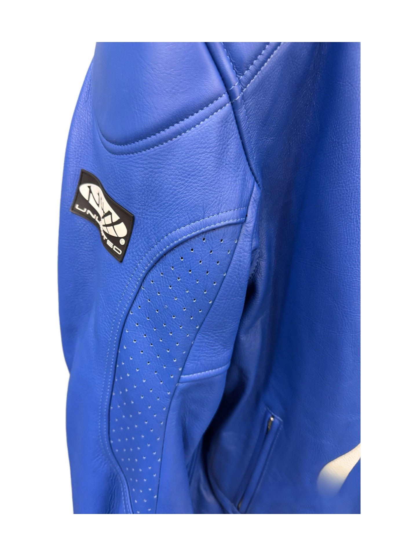 Nexx Custom Blue Leather Biker Jacket – Graphic Kanji Moto Racing Jacket
