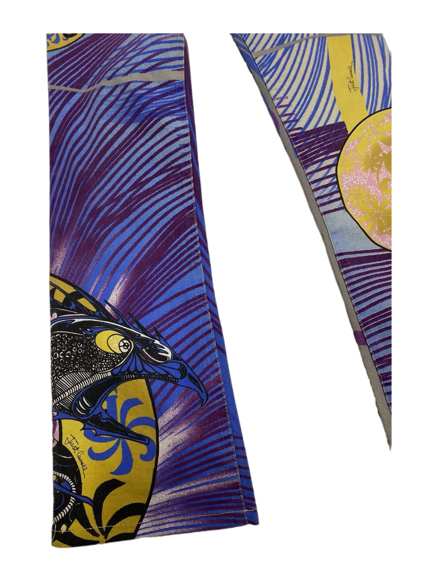 Just Cavalli Abstract Graphic Print Denim Jeans Multi-Color Flared Pants Rare Archive Piece