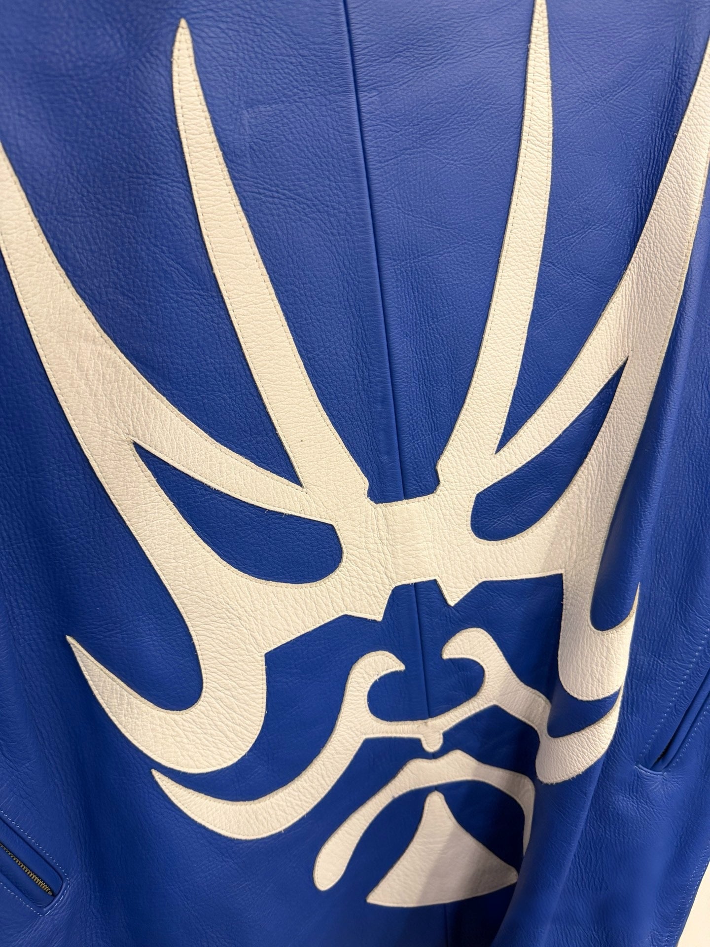 Nexx Custom Blue Leather Biker Jacket – Graphic Kanji Moto Racing Jacket
