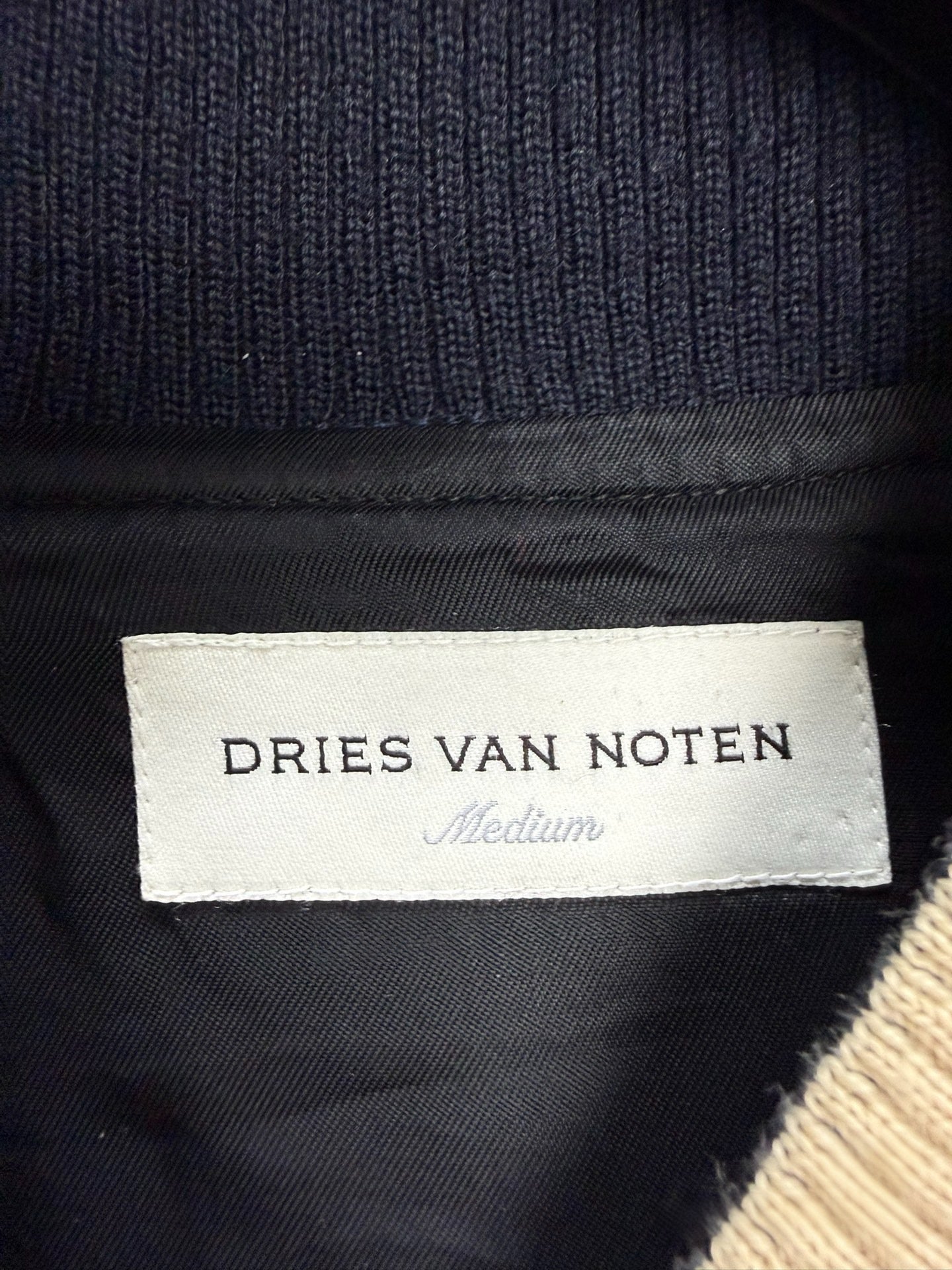 Dries Van Noten Embroidered Crest Varsity Jacket Wool Body Leather Sleeves Rare Archive Piece