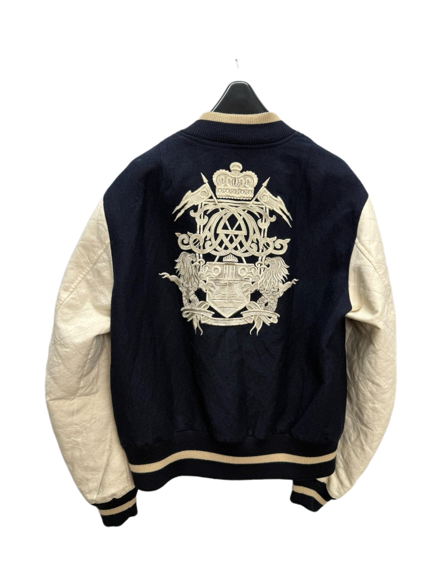 Dries Van Noten Embroidered Crest Varsity Jacket Wool Body Leather Sleeves Rare Archive Piece