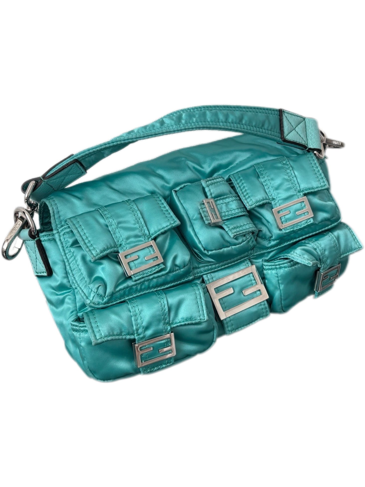 Fendi Nylon Multi-Pocket Baguette Bag – Turquoise