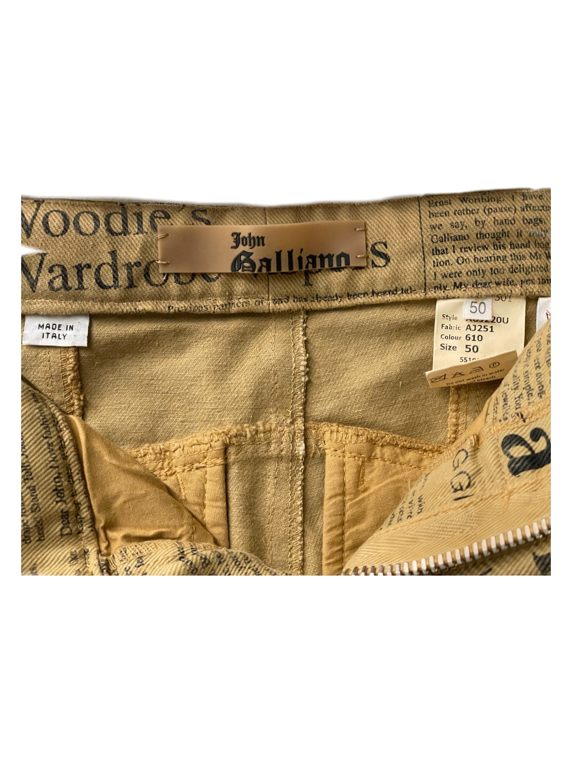 John Galliano 2005FW Newspaper Print Pants Cotton Archive Rare Runway Style Piece