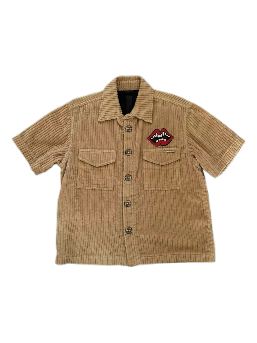 Chrome Hearts Matty Boy Corduroy Lip Patch Shirt – Beige Short Sleeve Archive Piece