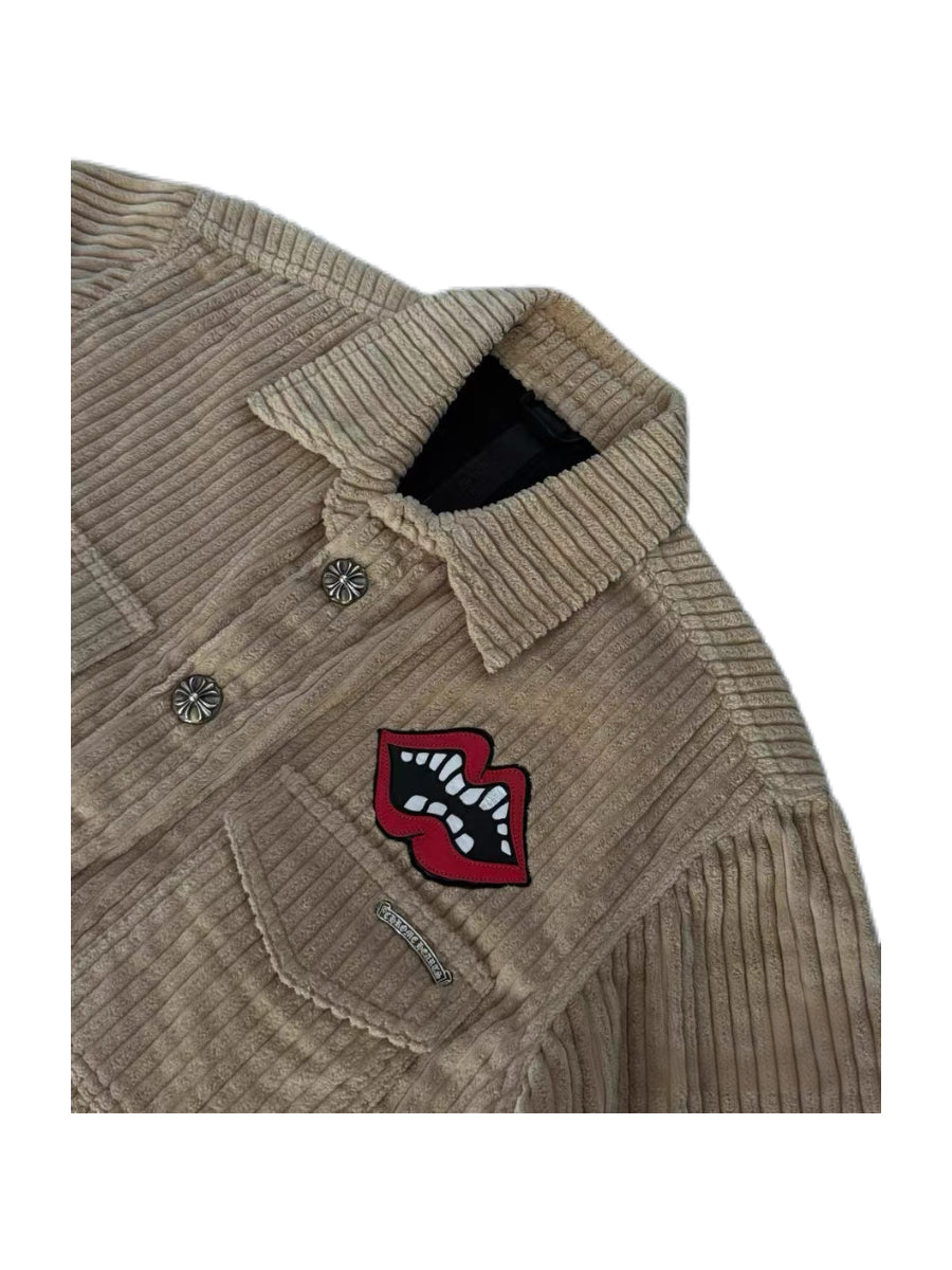 Chrome Hearts Matty Boy Corduroy Lip Patch Shirt – Beige Short Sleeve Archive Piece