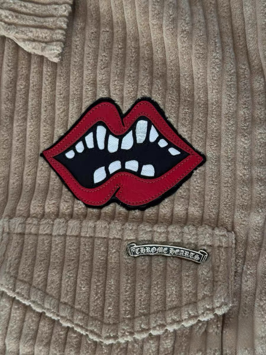Chrome Hearts Matty Boy Corduroy Lip Patch Shirt – Beige Short Sleeve Archive Piece