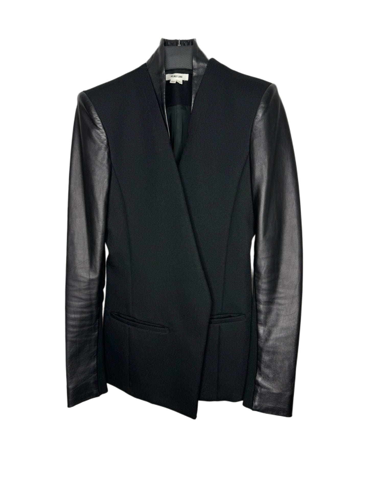 Helmut Lang Lamb Leather Panel Blazer Jacket Black Minimalist Archive Hybrid Tailoring Piece