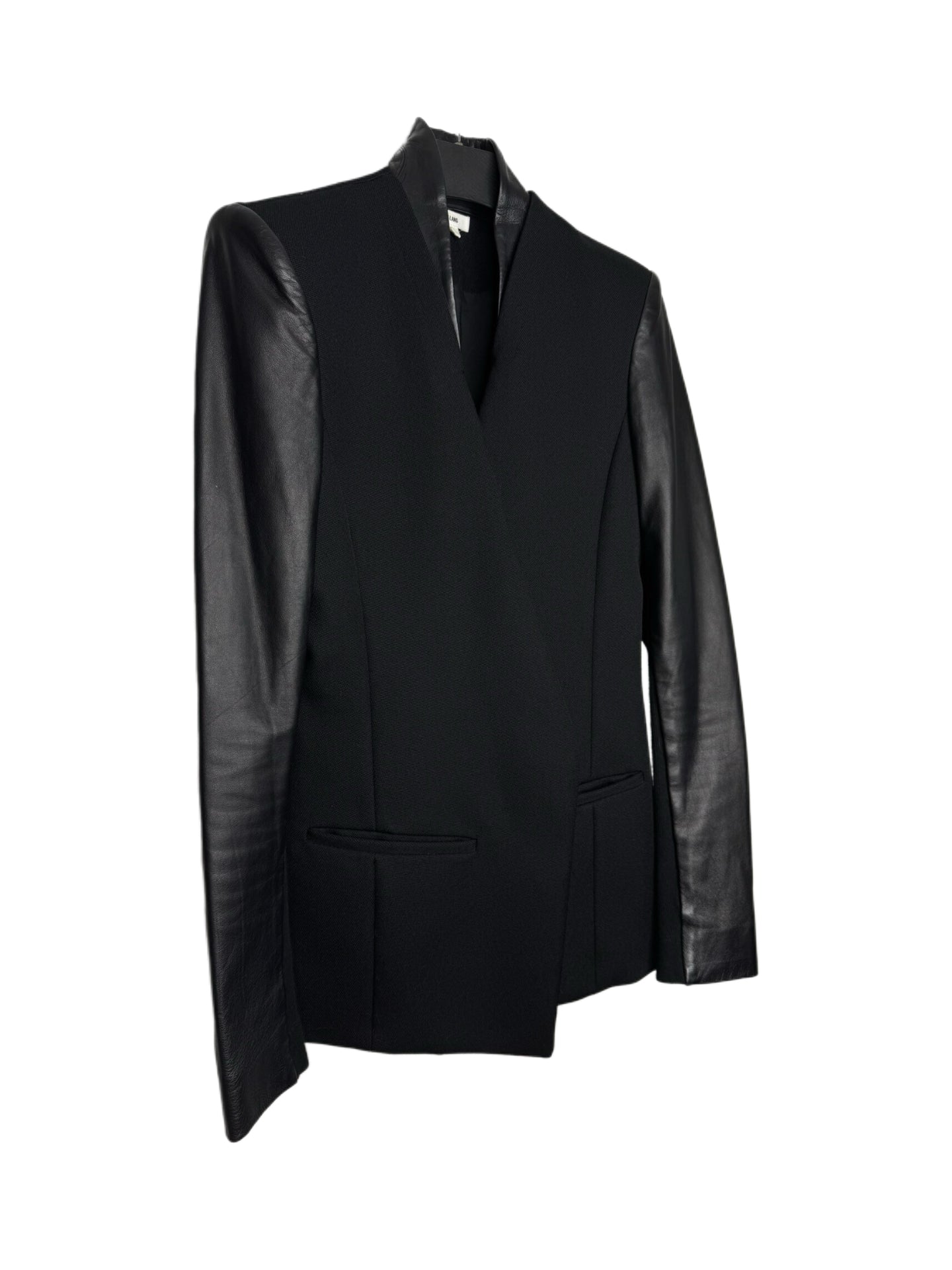 Helmut Lang Lamb Leather Panel Blazer Jacket Black Minimalist Archive Hybrid Tailoring Piece