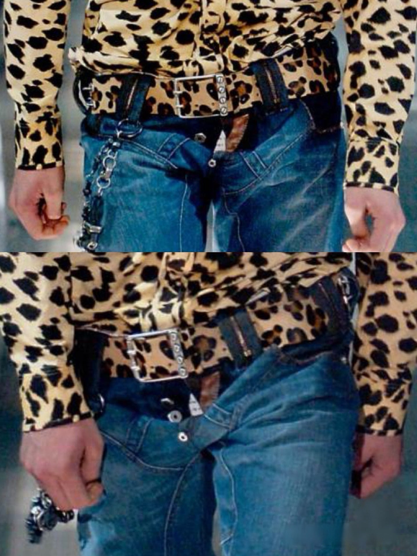 John Galliano Homme 2007SS Leopard Print Chain Belt Punk Art Deco Archive Leather Belt