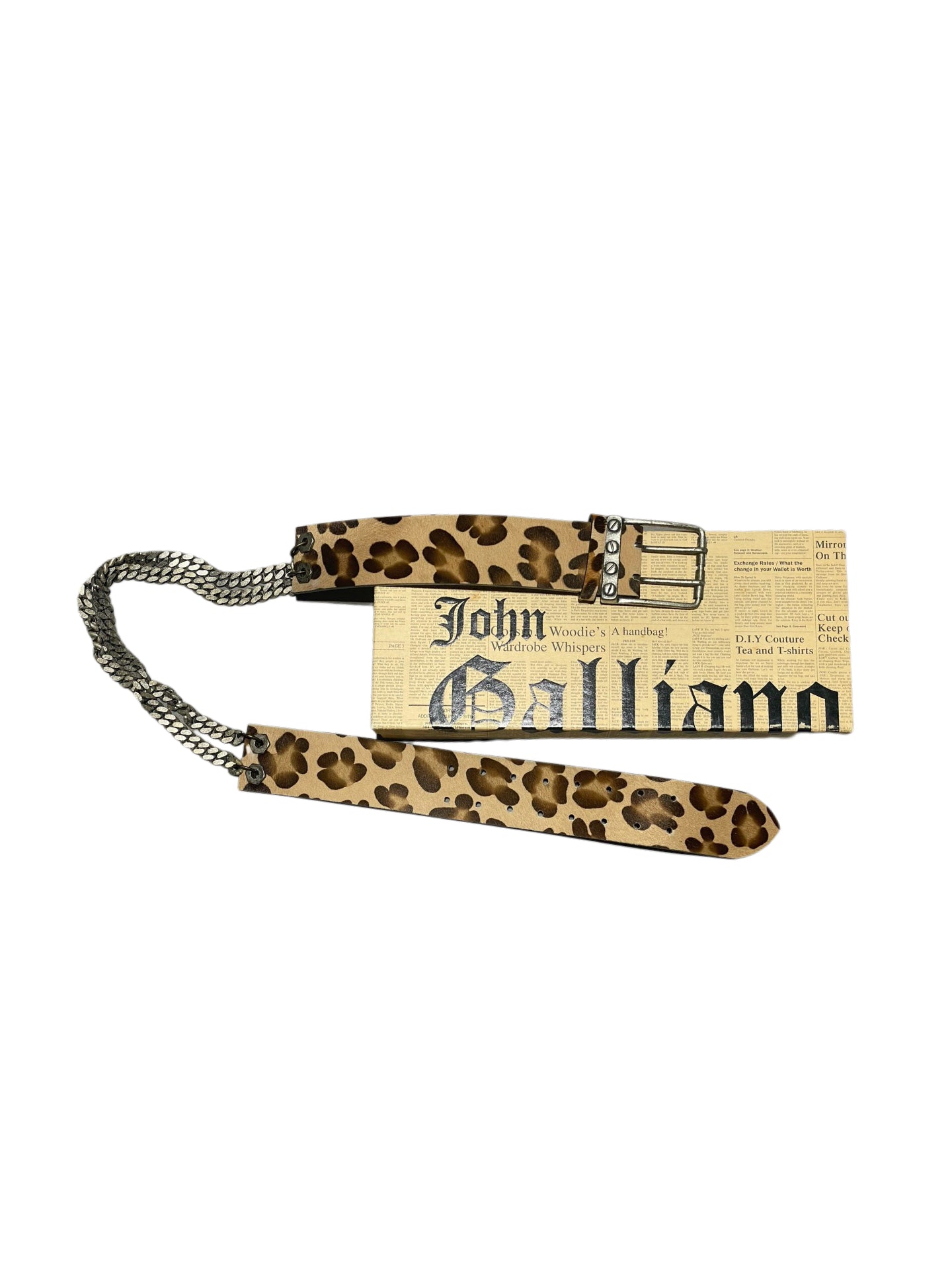 John Galliano Homme 2007SS Leopard Print Chain Belt Punk Art Deco Archive Leather Belt
