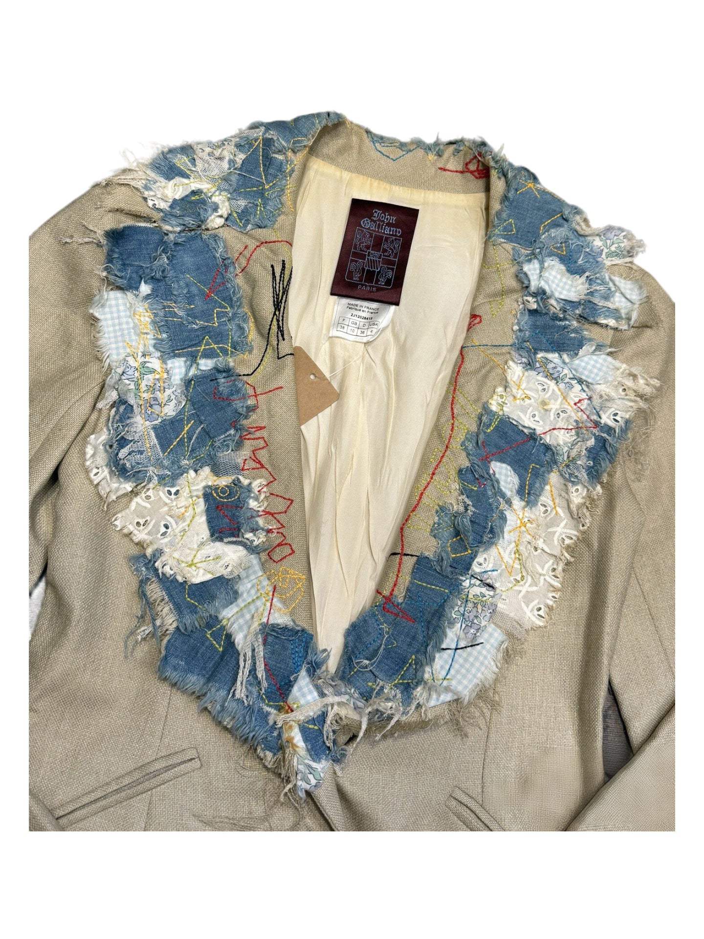 John Galliano Archive Deconstructed Patchwork Blazer Embroidered Couture Jacket Made in France Rare Piece
