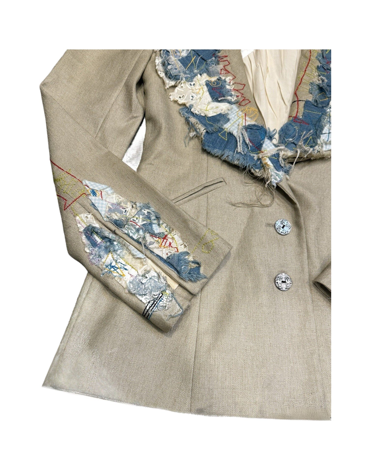 John Galliano Archive Deconstructed Patchwork Blazer Embroidered Couture Jacket Made in France Rare Piece