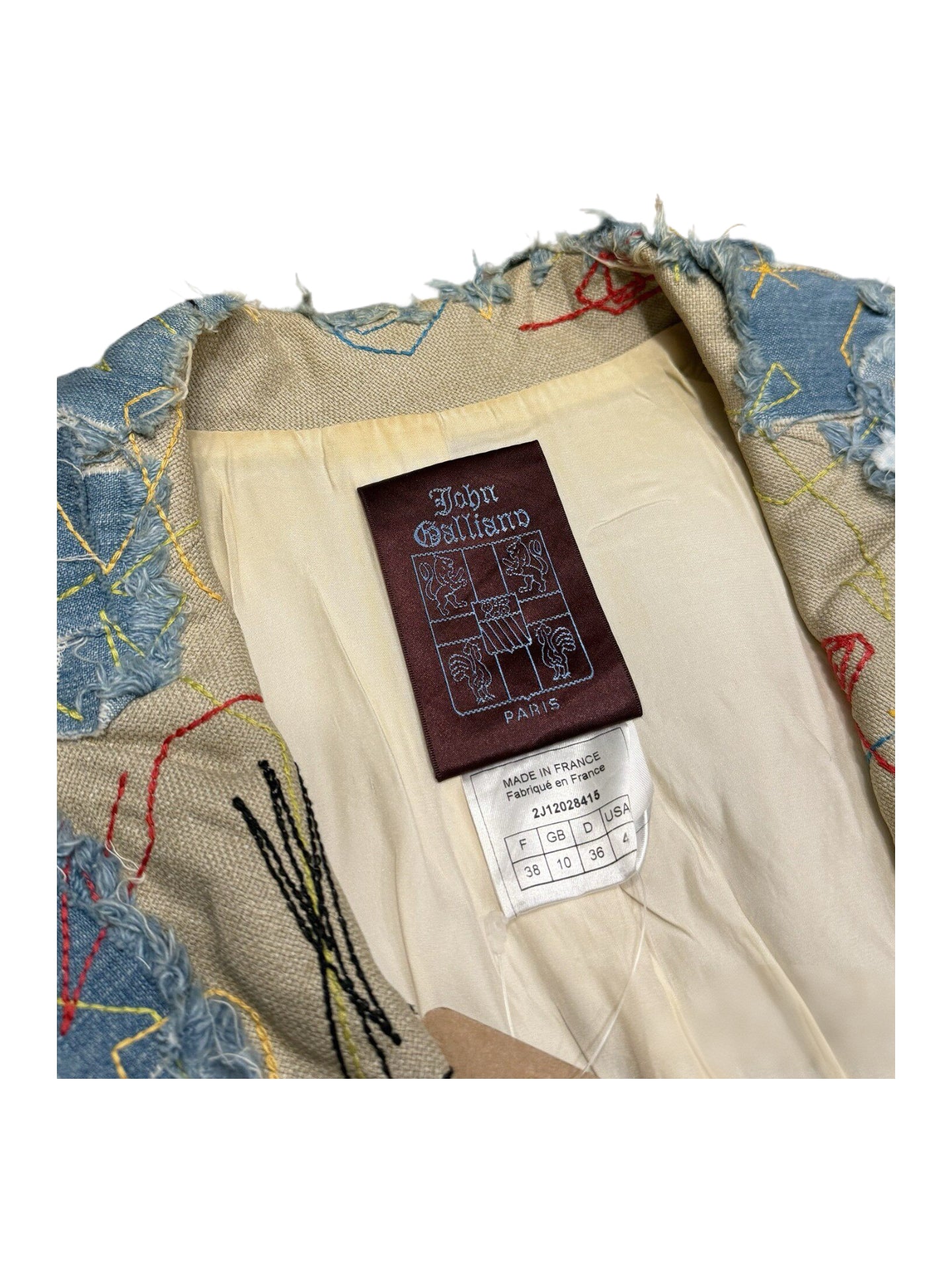 John Galliano Archive Deconstructed Patchwork Blazer Embroidered Couture Jacket Made in France Rare Piece